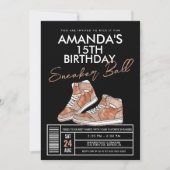 Roos Gold Sneaker Ball Birthday Uitnodiging (Voorkant)