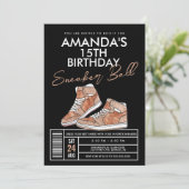 Roos Gold Sneaker Ball Birthday Uitnodiging (Staand voorkant)