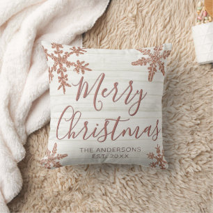 Roos Gold Sneeuwvlok Elegant Script Christmas Kussen
