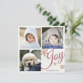 Roos Gold Sneeuwvlok Joy Script 3 Fotocollage Feestdagenkaart (Staand voorkant)