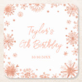 Roos Gold Sneeuwvlokken Verjaardagsfeest Kartonnen Onderzetters (Voorkant)