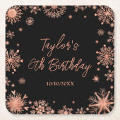 Roos Gold Sneeuwvlokken Verjaardagsfeest Kartonnen Onderzetters (Voorkant)
