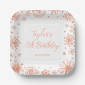 Roos Gold Sneeuwvlokken Verjaardagsfeest Papieren Bordje (Voorkant)