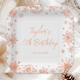 Roos Gold Sneeuwvlokken Verjaardagsfeest Papieren Bordje