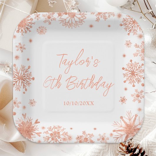 Roos Gold Sneeuwvlokken Verjaardagsfeest Papieren Bordje