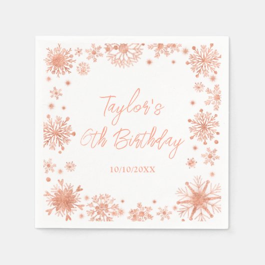 Roos Gold Sneeuwvlokken Verjaardagsfeest Servet (Voorkant)