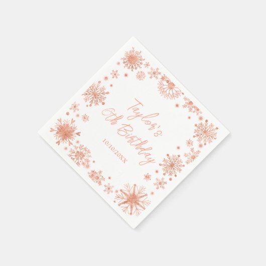 Roos Gold Sneeuwvlokken Verjaardagsfeest Servet (Hoek)