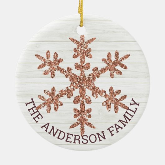 Roos Gold Snowflake 2 Sided Photo Kerstmis Keramisch Ornament (Achterkant)