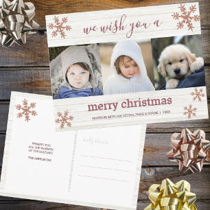 Roos Gold Snowflake 3 Foto Merry Kerstmis Briefkaart
