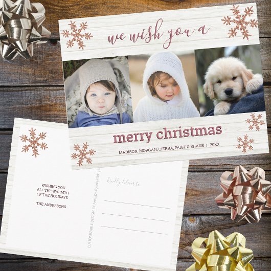 Roos Gold Snowflake 3 Foto Merry Kerstmis Briefkaart