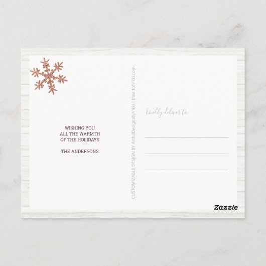 Roos Gold Snowflake 3 Foto Merry Kerstmis Briefkaart (Achterkant)
