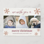 Roos Gold Snowflake 3 Foto Merry Kerstmis Briefkaart (Voorkant)