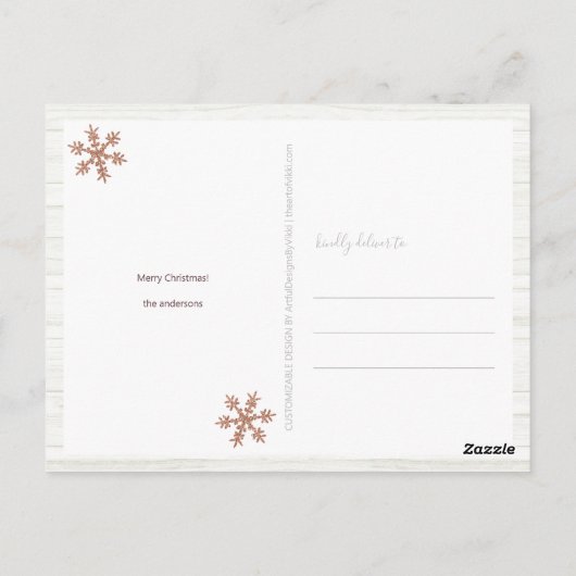 Roos Gold Snowflake 4 Foto Jolly Kerstmis Briefkaart (Achterkant)