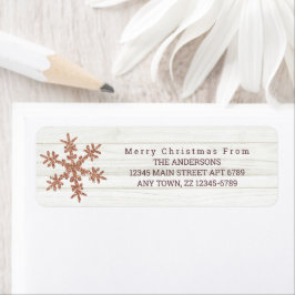 Roos Gold Snowflake Chic Rustic Wood Holiday Etiket
