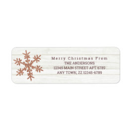 Roos Gold Snowflake Chic Rustic Wood Holiday Etiket