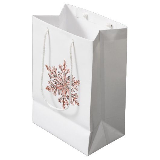 Roos Gold Snowflake Christmas Medium Cadeauzakje (Voorkant Gekanteld)
