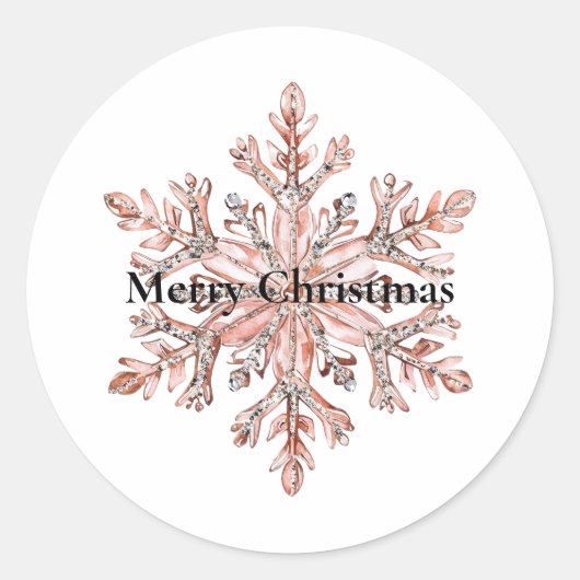 Roos Gold Snowflake Christmas Ronde Sticker (Voorkant)