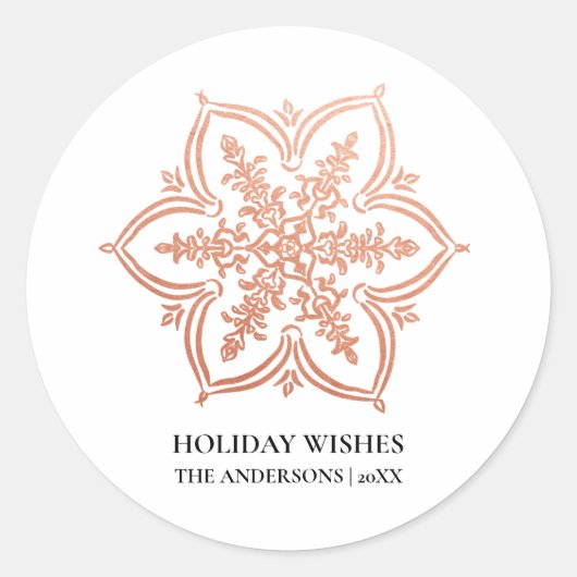 Roos Gold Snowflake Holiday Wishes Ronde Sticker (Voorkant)