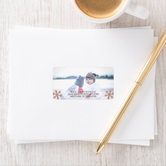 Roos Gold Snowflake kerstfeestdag Foto Etiket (Insitu)