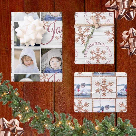 Roos Gold Snowflake kerstfeestdag Uw foto's Inpakpapier Vel