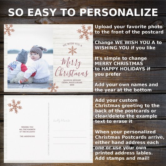 Roos Gold Snowflake Rustige Kerstmis Uw foto Briefkaart