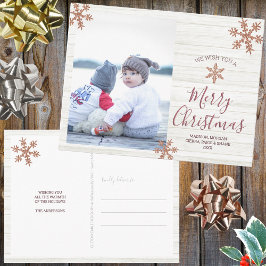 Roos Gold Snowflake Rustige Kerstmis Uw foto Briefkaart