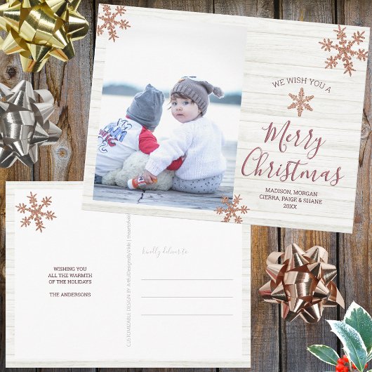 Roos Gold Snowflake Rustige Kerstmis Uw foto Briefkaart