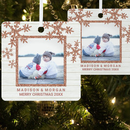 Roos Gold Snowflake stijlvolle dubbelzijdige foto Metalen Ornament