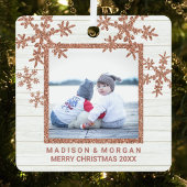 Roos Gold Snowflake stijlvolle dubbelzijdige foto Metalen Ornament