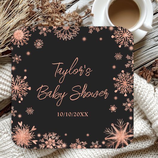 Roos Gold Snowflakes Baby shower Kartonnen Onderzetters