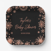 Roos Gold Snowflakes Baby shower Papieren Bordje (Voorkant)