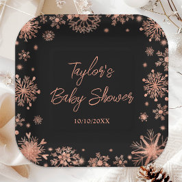 Roos Gold Snowflakes Baby shower Papieren Bordje