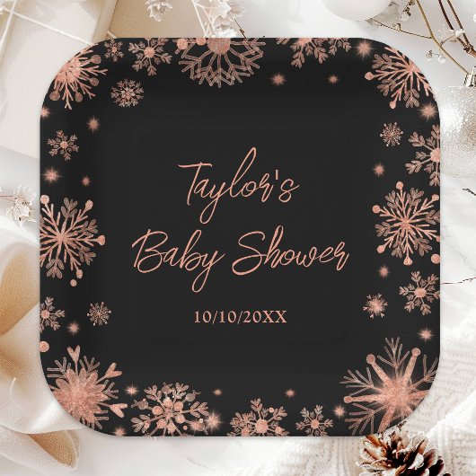 Roos Gold Snowflakes Baby shower Papieren Bordje