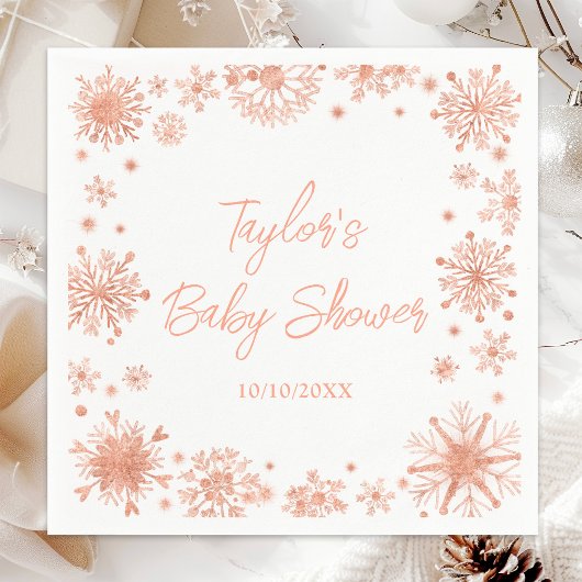 Roos Gold Snowflakes Baby shower Servet
