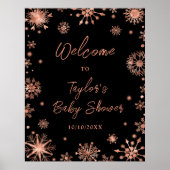 Roos Gold Snowflakes Baby shower Welkom Poster (Voorkant)