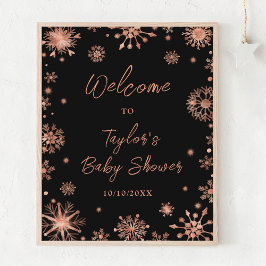 Roos Gold Snowflakes Baby shower Welkom Poster