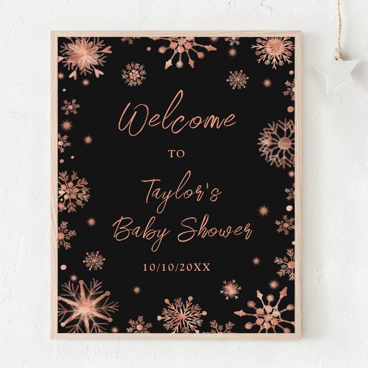 Roos Gold Snowflakes Baby shower Welkom Poster