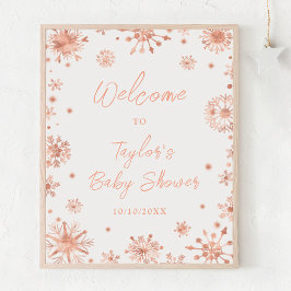 Roos Gold Snowflakes Baby shower Welkom Poster