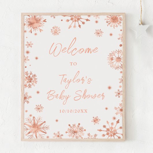 Roos Gold Snowflakes Baby shower Welkom Poster