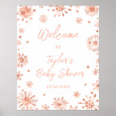 Roos Gold Snowflakes Baby shower Welkom Poster (Voorkant)