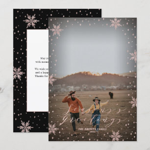 Roos Gold Snowflakes Holiday Foto Wenskaart Kaart