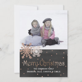 Roos Gold Snowflakes kerstfoto Wenskaart Feestdagenkaart