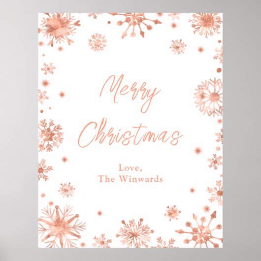 Roos Gold Snowflakes Merry Kerstry Poster (Voorkant)