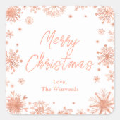 Roos Gold Snowflakes Merry Kerstry Vierkante Sticker (Voorkant)