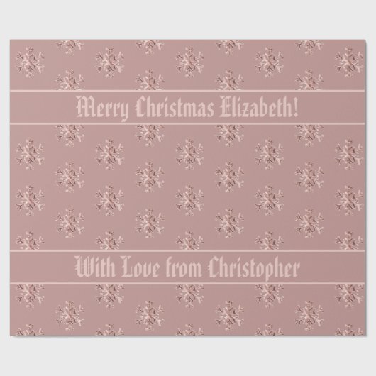 Roos Gold Snowflakes Patroon Elegant Kerstmis Cadeaupapier (Vlak)