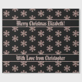 Roos Gold Snowflakes Pattern Kerstmis Black Cadeaupapier (Vlak)