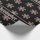 Roos Gold Snowflakes Pattern Kerstmis Black Cadeaupapier (Hoek)