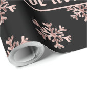 Roos Gold Snowflakes Pattern Kerstmis Black Cadeaupapier (Rol Hoek)