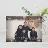 Roos gold Snowflakes Peace & Love Photo Kerstmis Kaart (Staand voorkant)