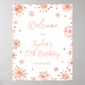 Roos Gold Snowflakes Verjaardagsfeest Welkom Poster (Voorkant)